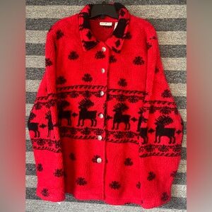 Vintage White Stag Red and Black Festive Sherpa Jacket Sweater Women’s XL EUC